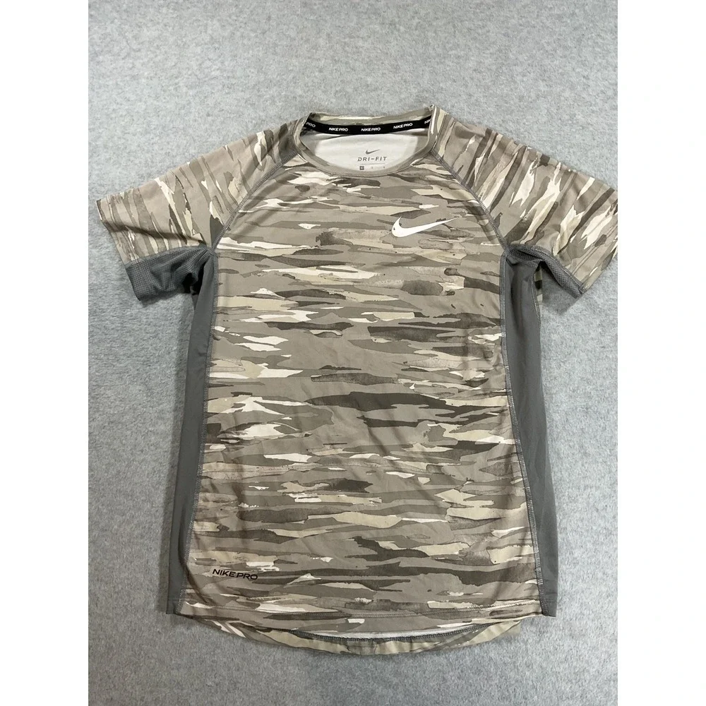 Nike Pro Dri-FIT Boys Camo Compression Shirt Brown Tan Grey Large 2161